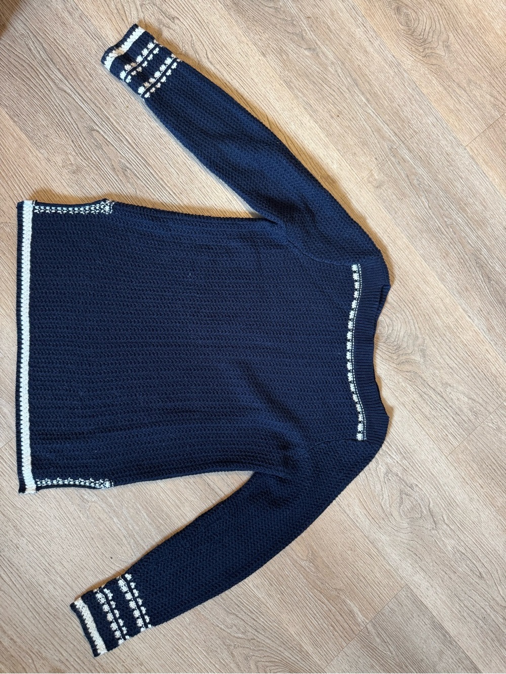 LOFT Navy Crewneck Sweater with Off White Trim